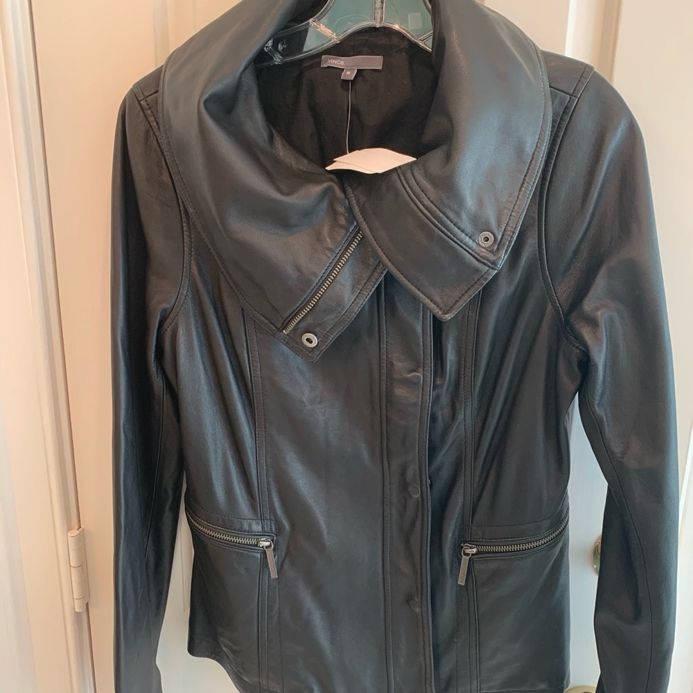 Vince Black Leather Moto Jacket V055090102 - Picture 3 of 5